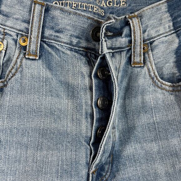 American Eagle SZ 6 Vintage Hi-Rise Cropped Jeans Button-Fly Two-Tone Chewed Hem - Picture 8 of 11